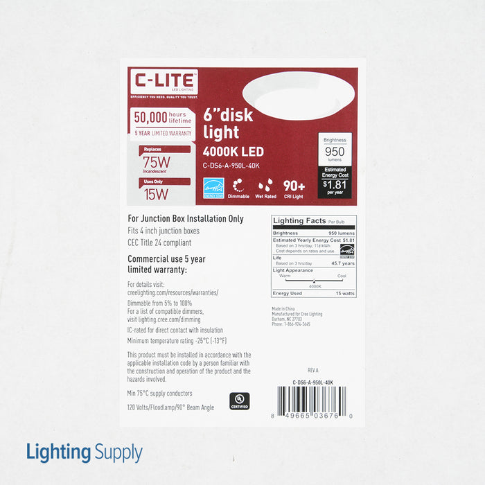 Cree C-Lite Disk Light 6 Inch 4000K Generation A (C-DS6-A-950L-40K)