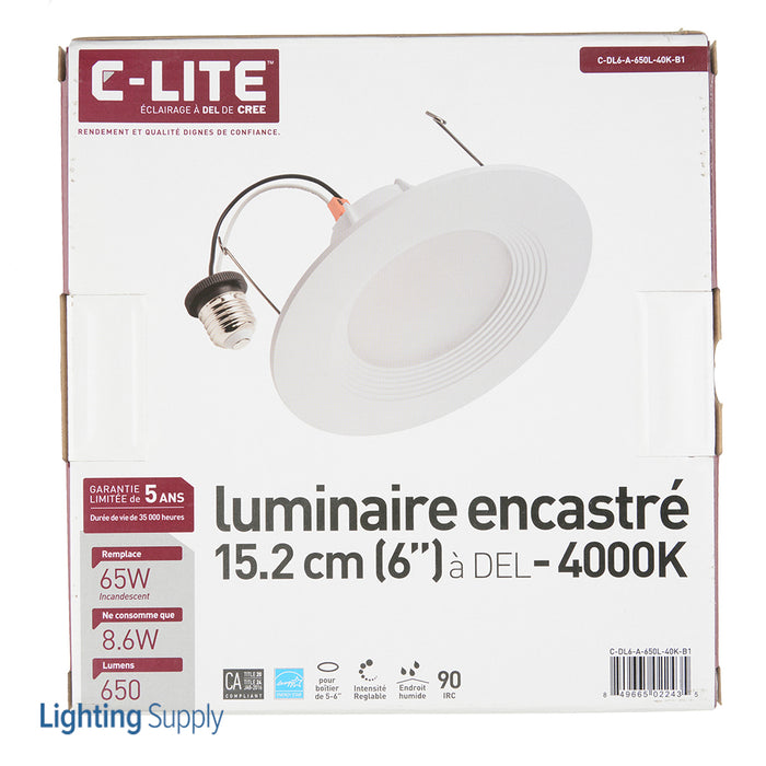 Cree C-Lite DL6 6 Inch LED Downlight 65W 650Lm 4000K 90 CRI E26 Base US California Compliant (C-DL6-A-650L-40K-B1)