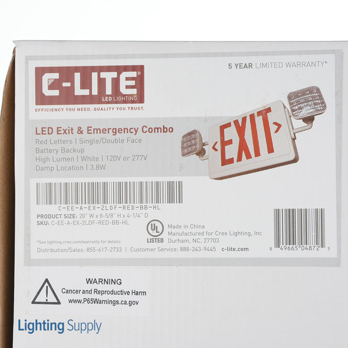 Cree C-Lite Exit And Emergency Combination LED Double Face Red Battery Backup High Lumen White (C-EE-A-EX-2LDF-RED-BB-HL)