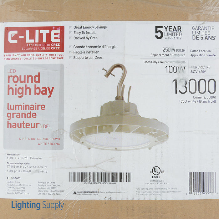 Cree C-Lite LED Round High Bay No Reflector 13000Lm 5000K 347V-480V 0-10V Dimming White (C-HB-A-RD-13L-50K-UH-WH)