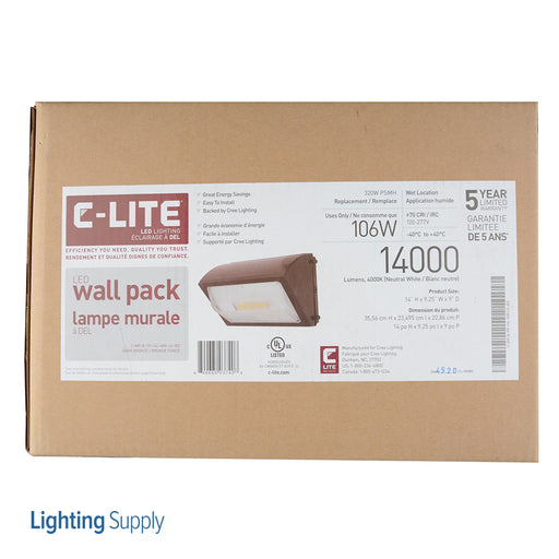 Cree C-Lite LED Traditional Non-Cutoff Wall Pack 14000Lm 4000K 120-277V Bronze (C-WP-B-TR-14L-40K-UL-BZ)