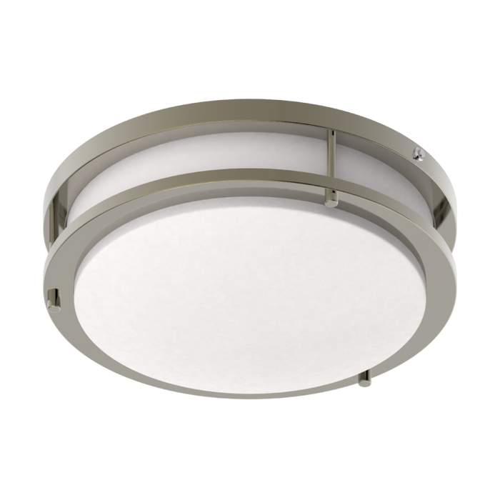 RAB Decorative FMFA 12 Inch Round Brushed Nickel 16W 5 CCT 1200Lm 90 CRI Universal Voltage Triac Dimming Emergency Battery Backup (CRVFAD-12R-16-9CCT-UNVT-BN/EM)