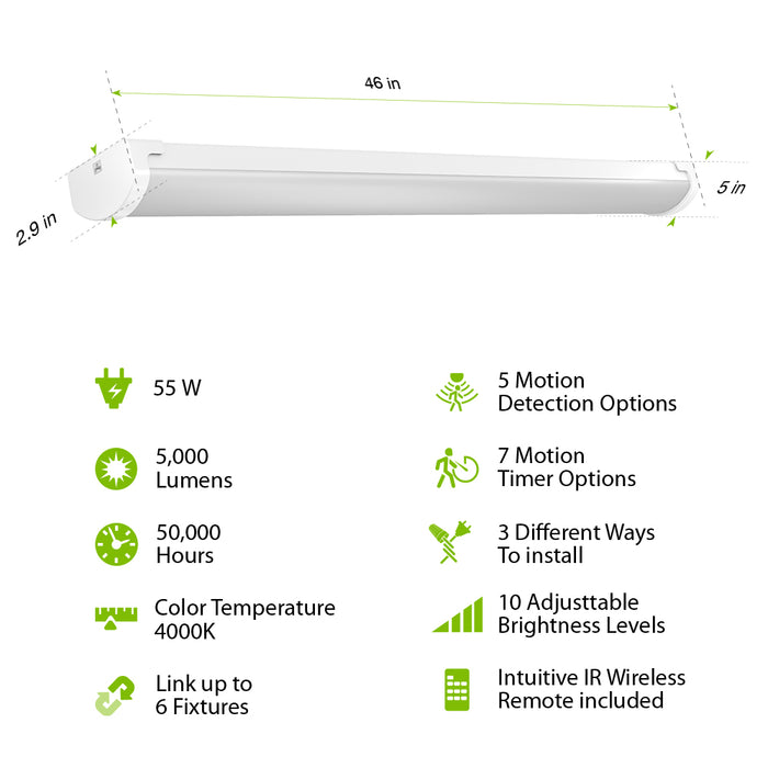 Feit Electric 4 Foot 55W Cool White 4000K Wrap LED Utility Light With Motion Sensor And Remote (WRAP/4C/840/IR/MM)