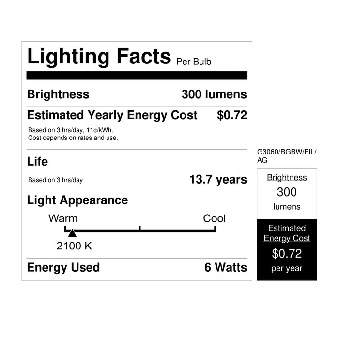 Feit Electric 6.5W [60W Equivalent] G30 E26 Base Dimmable Color Changing Spiral Filament Vintage Decorative Smart Wi-Fi LED Light Bulb (G3060/RGBW/FIL/AG)