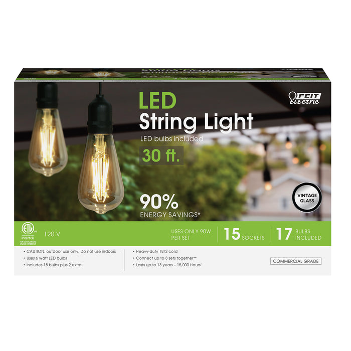 Feit Electric 30 Foot LED String Lights With Filament ST19 Bulbs (SL30-15/ST19/FIL)