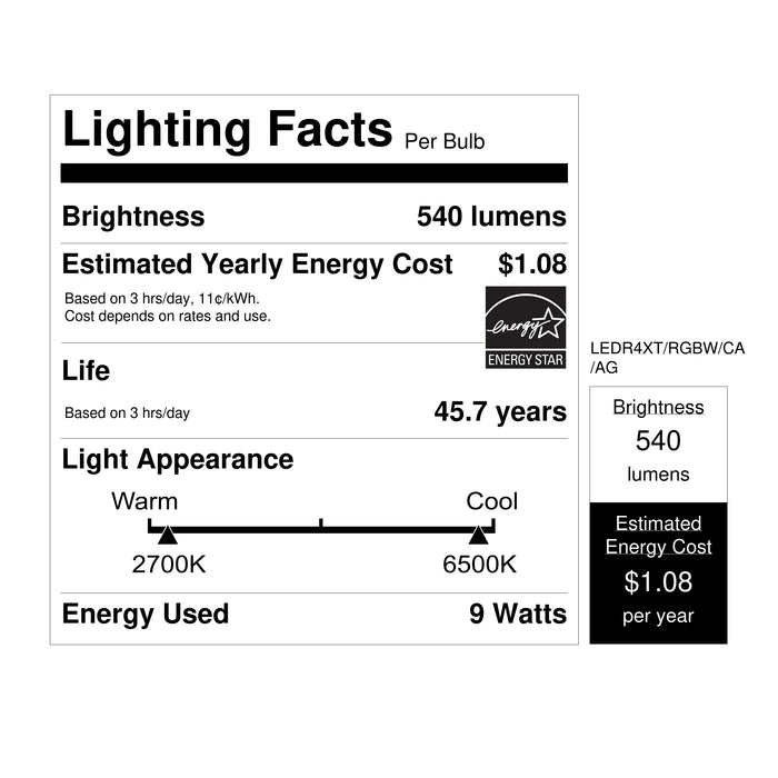 Feit Electric 4 Inch 9W [50W Equivalent] Tethered J-Box Smart Canless LED Downlight CCT Selectable 2700K-6500K (LEDR4XT/RGBW/CA/AG)