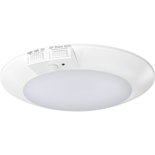 RAB 6 Inch Surface Mount LED Disk Round 12W 90 CRI CCT Selectable 2700K/3000K/3500K/4000K/5000K 120V PIR Sensor (DISK-6/PIR)