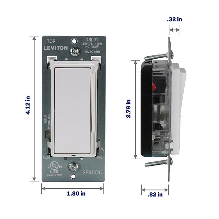 Leviton Decora Slide Dimmer Switch For Dimmable LED/CFL And Incandescent Lighting White (DSL01-1LW)