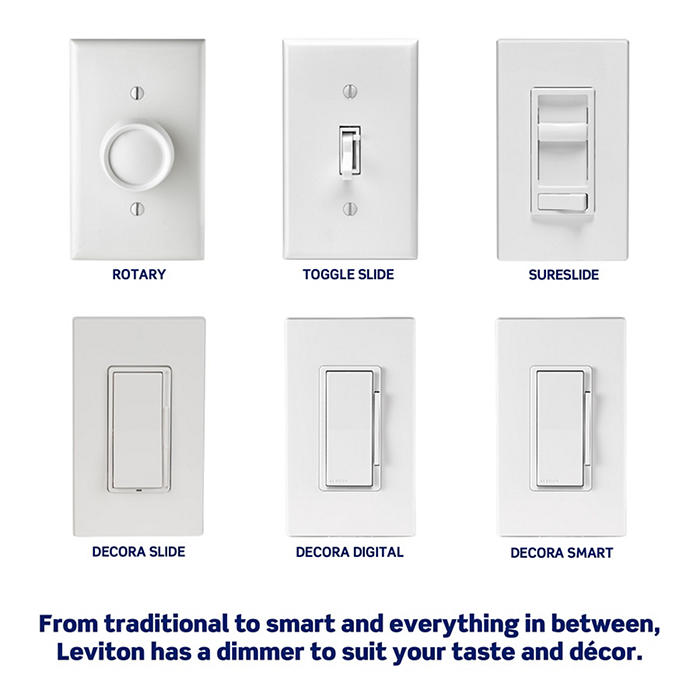 Leviton Decora Slide Dimmer Switch For Dimmable LED/CFL And Incandescent Lighting White (DSL01-1LW)