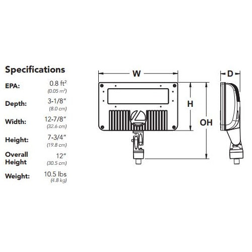 Lithonia 54W LED Floodlight 5000K 120-277V 70 CRI 7794Lm Wide Flood Dark Bronze Fixture Knuckle Mounting DLC Premium (DSXF2 LED P1 50K)