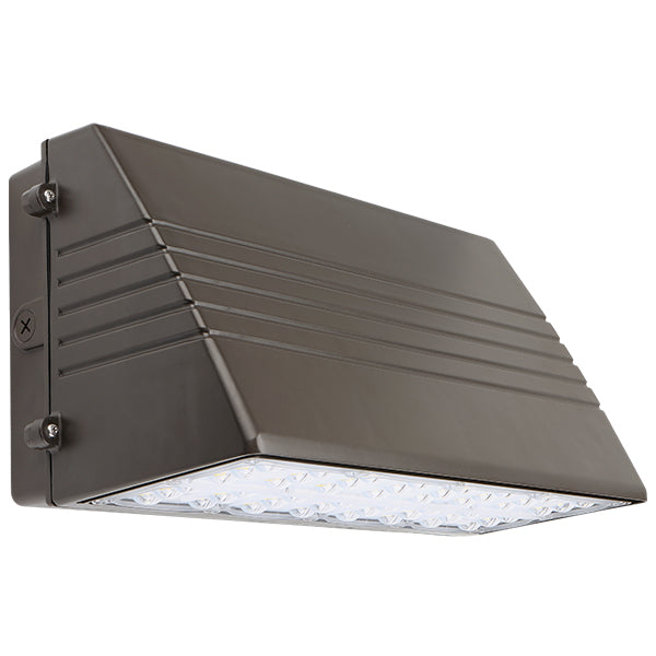 Trace-Lite Wall Pack Medium Trapezoid Full Cutoff 27W LED 120-277Vac Dimming Driver Type III Distribution 5000K Bronze Button Photocontrol (E110X-27-VS-5K-BR-PC)