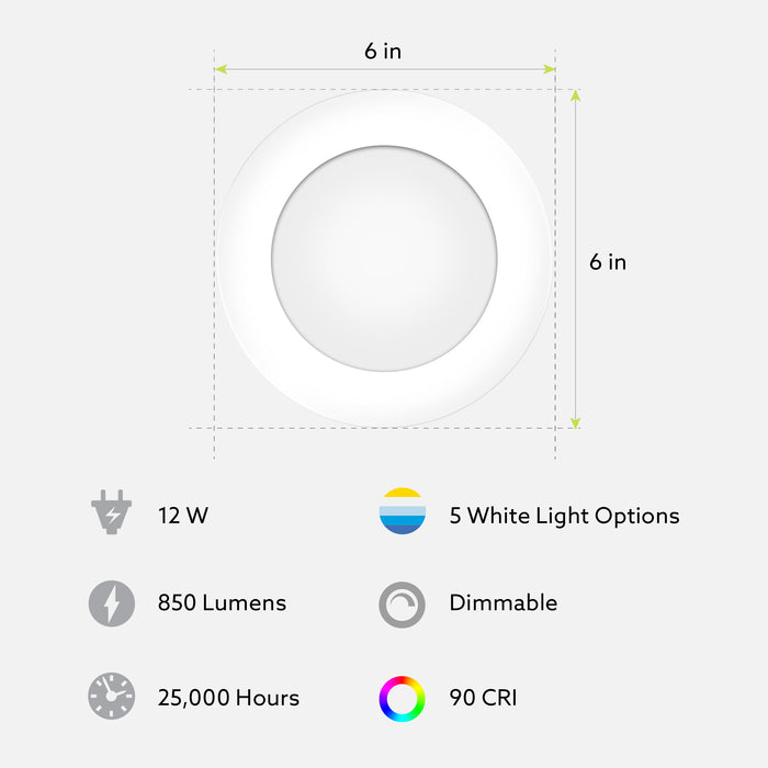 Feit Electric 6 Inch Quick Connect LED Canless Recessed Downlight Add-On CCT Selectable 2700K/3000K/3500K/4000K/5000K (LEDR6XLV/6WYCA)