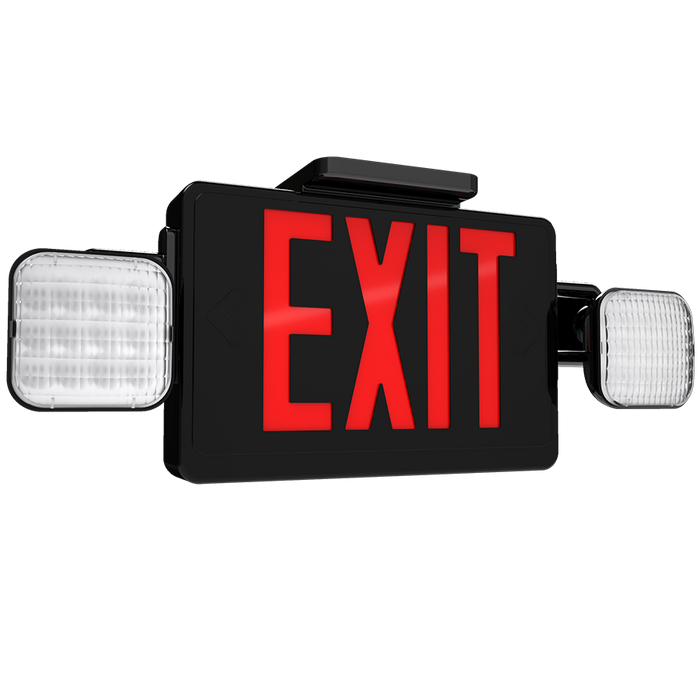 RAB Exit/Emergency Combo Single/Double Face 2-Heads Red Letters High Lumen Remote Capacity Black Housing (ECOMBO-BHR)