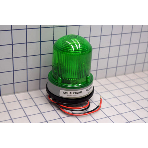 Edwards Signaling 125 Class Flashing Halogen Beacon In A NEMA Type 4X Enclosure Panel Or Conduit Mounting Protective Wire Guard Available Green (125HALFG24D)
