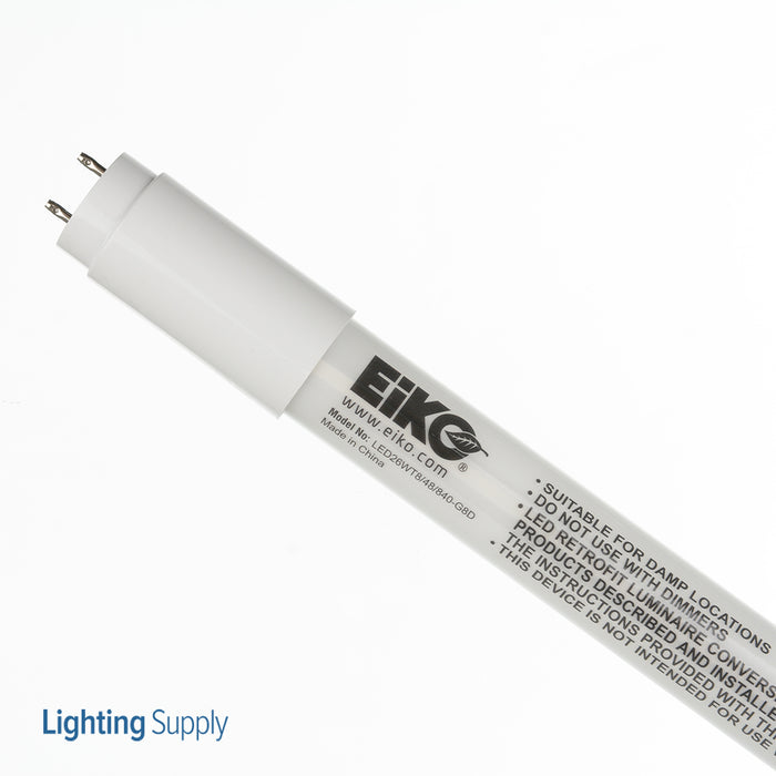 EIKO LED26WT8/48/840-G8D LED Glass Bypass/Line Voltage Single Ended DLCv4.3 T8 4 Foot 26W-3500Lm 4000K 80 CRI Bi-Pin (10467)