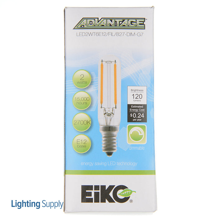 EIKO LED2WT6E12/FIL/827-DIM-G7 LED Advantage Filament T6 320 Degree 2W 120Lm Dimmable 80 CRI 2700K E12 120V (09865)