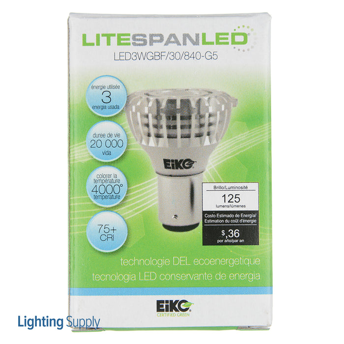 EIKO LED3WGBF/30/840-G5 LED GEN5 GBF BA15D 30 Degree Beam 3W 125Lm Non-Dimmable 4000K 75 CRI 12V DC/AC (08900)