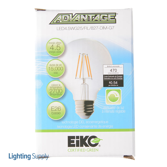 EIKO LED4.5WG25/FIL/827-DIM-G7 LED Advantage Filament G25 320 Degree 4.5W 470Lm Dimmable 80 CRI 2700K E26 120V Clear (09875)