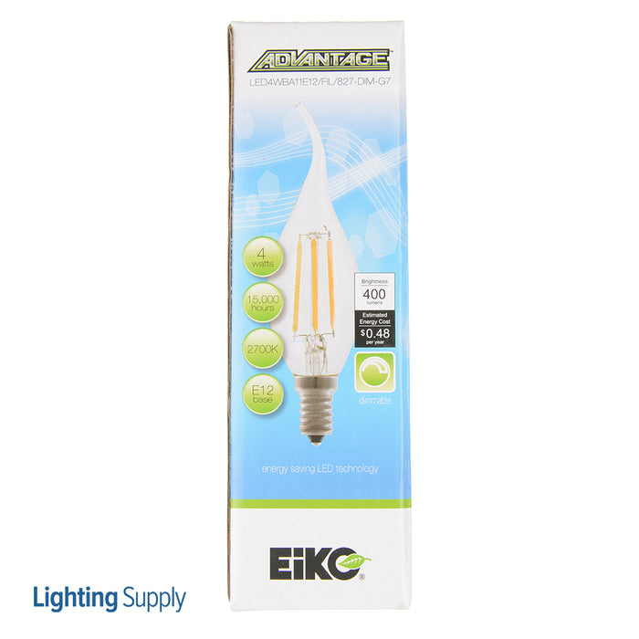 EIKO LED4WBA11E12/FIL/827-DIM-G7 LED Advantage Filament BA11 320 Degree 4W 400Lm Dimmable 80 CRI 2700K E12 120V Clear (09860)