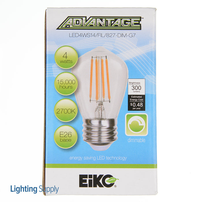 EIKO LED4WS14/FIL/827-DIM-G7 LED Advantage Filament S14 320 Degree 4W 300Lm Dimmable 80 CRI 2700K E26 120V Clear (09864)