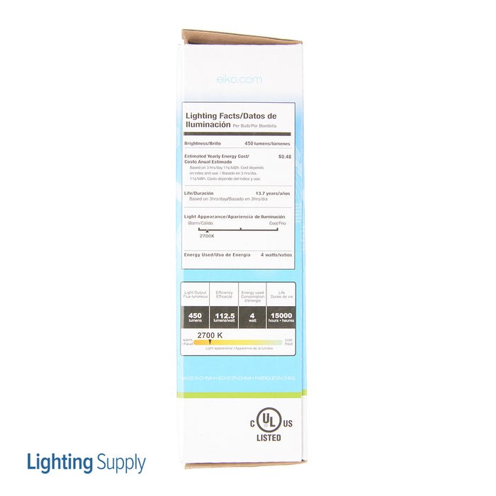 EIKO LED4WT10/FIL/827-DIM-G7 LED Advantage Filament T10 320 Degree 4W 450Lm Dimmable 80 CRI 2700K E26 120V (09870)