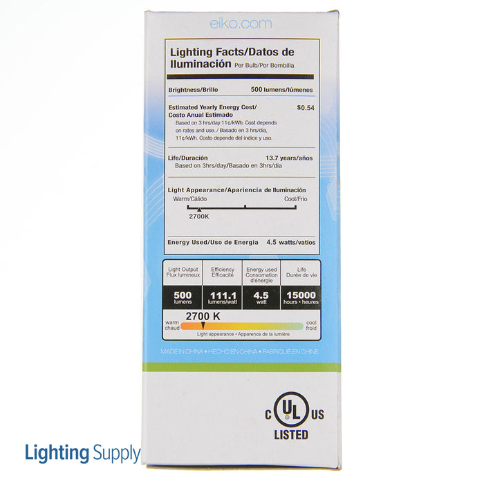 EIKO LED5WB11E26/FIL/827-DIM-G7 LED Advantage Filament B11 320 Degree 5W 500Lm Dimmable 80 CRI 2700K E26 120V Clear (09878)