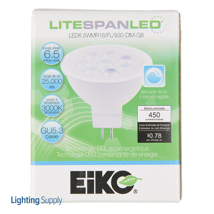 EIKO LED6.5WMR16/FL/930-DIM-G8 LED Litespan MR16 6.5W-450Lm Flood 40 Degree Dimmable 90 CRI 3000K GU5.3 T20 JA8 (10677)