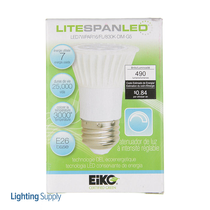 Eiko Led EIKO #09042 LED7WPAR16/FL/830K-DIM-G5 LED Litespan PAR16 7W E26 Base ...