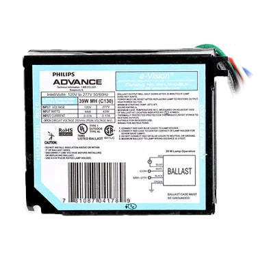 Advance IMH39GBLSM Electronic Ballast For-1 Metal Halide 39W M130 Lamp Run At 120/277V Bottom Leads (913710259402)