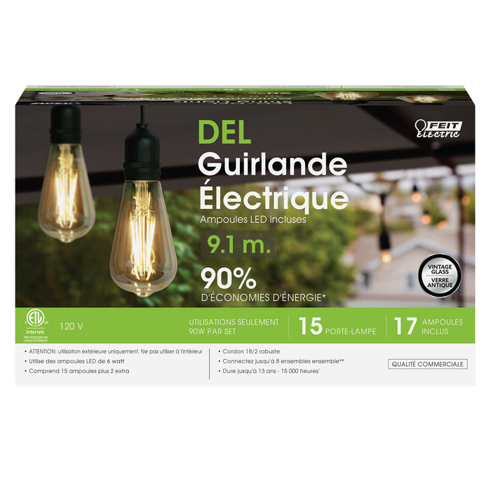 Feit Electric 30 Foot LED String Lights With Filament ST19 Bulbs (SL30-15/ST19/FIL)