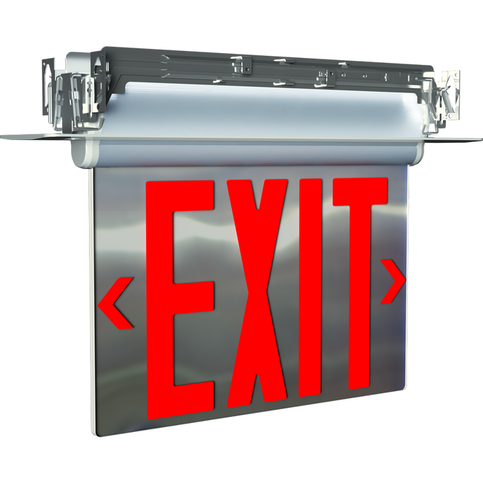 RAB Edgelit NYC Compliant Exit 2-Face Emergency Red Letters Mirror Panel Silver Housing (ELXNYC-MP)