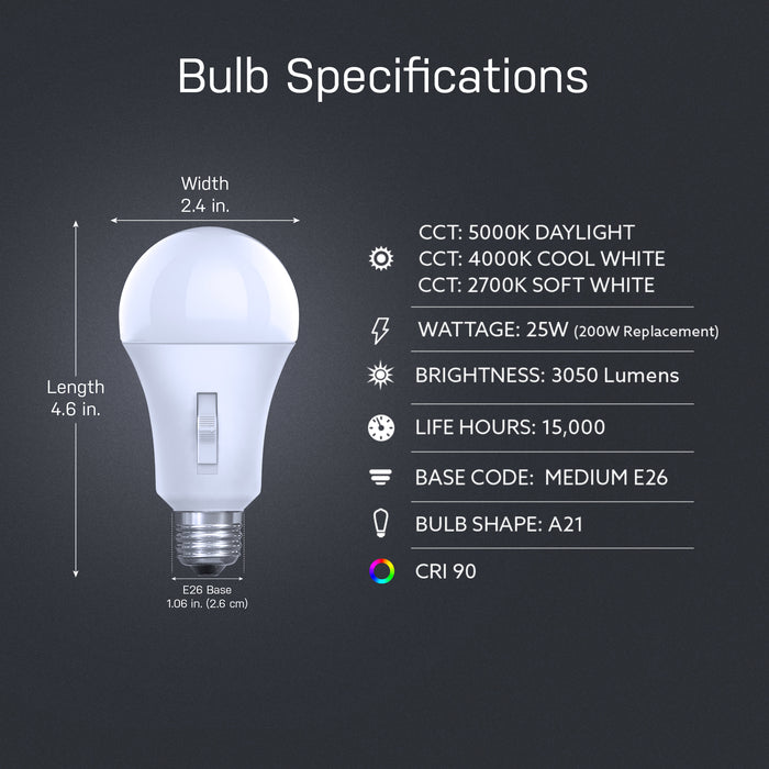 Feit Electric [200W Equivalent] A21 CCT Selectable 2700K/4000K/5000K LED Bulb (OM200/3CCT/LEDI)