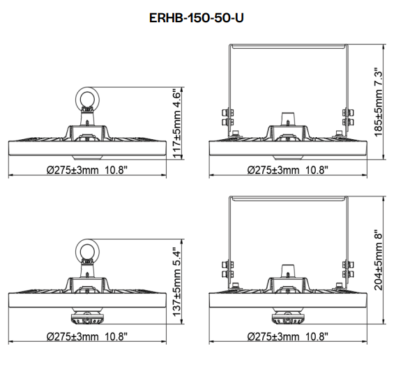 Halco ERHB-150-50-U ProLED Essential Round High Bay 150W 5000K Universal Voltage 120-277V 0-10V Dimming Black (37301)