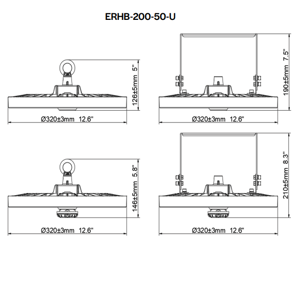 Halco ERHB-200-50-U ProLED Essential Round High Bay 200W 5000K Universal Voltage 120-277V 0-10V Dimming Black (37302)