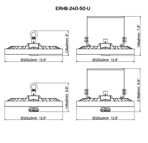 Halco ERHB-240-50-U ProLED Essential Round High Bay 240W 5000K Universal Voltage 120-277V 0-10V Dimming Black (37303)