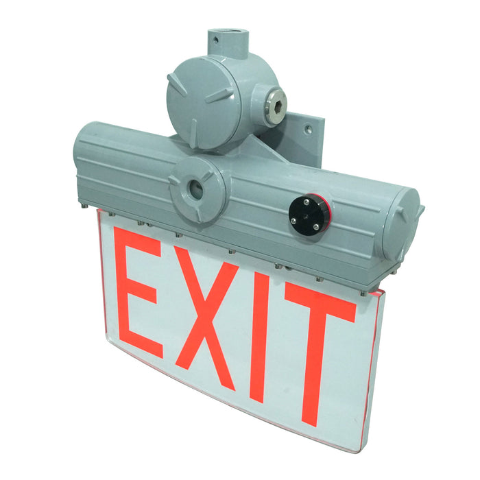 ESL Vision LED Hazardous Location Exit Sign 3W 390Lm Red Color Exit Sign With Emergency Back Up Battery 100-277V Input Grey Finish (ESL-HZEX-3W-1RD)