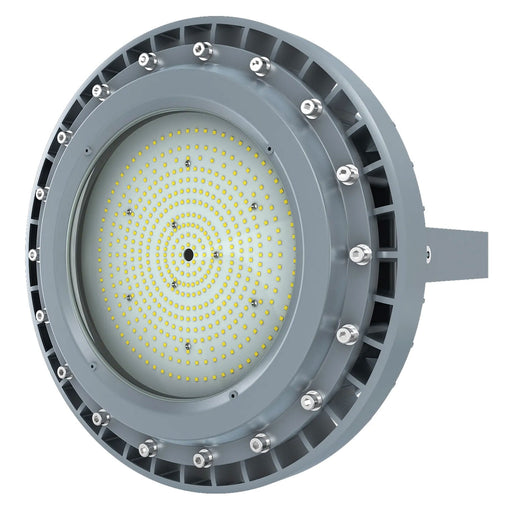 ESL Vision LED Hazardous Location Round High Bay 100W 14000Lm 5000K 200-480V Input 120 Degree Beam Angle Grey Finish (ESL-HZRHB-M100W-150-HV-120D)