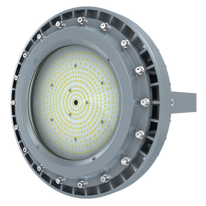 ESL Vision LED Hazardous Location Round High Bay 100W 14000Lm 5000K 200-480V Input 120 Degree Beam Angle Grey Finish (ESL-HZRHB-M100W-150-HV-120D)