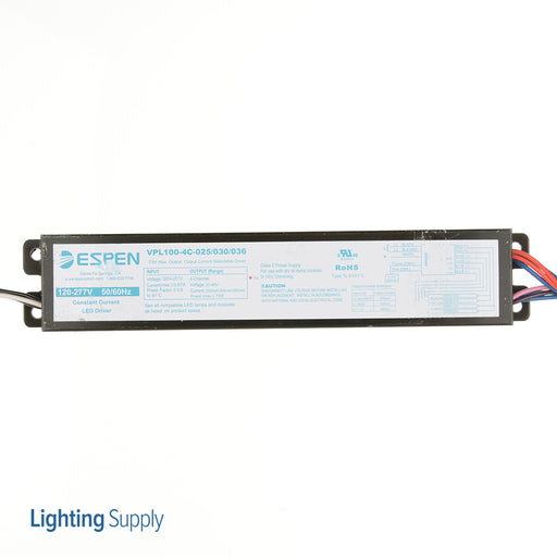 Espen Coretech LED Driver Input 120-277VAC Output Current Selectable 250Ma/300Ma/360Ma Output Voltage 20-46V 4-Channel (VPL100-4C-025/030/036)