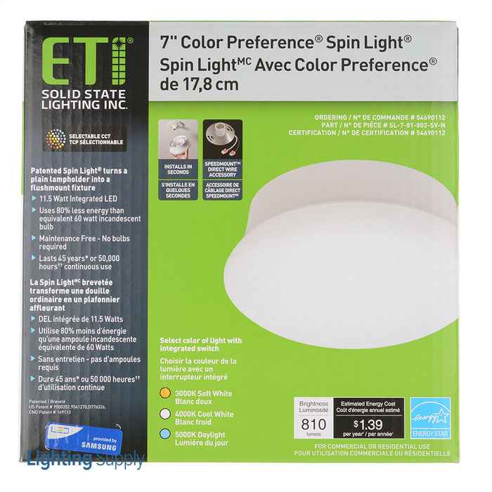 ETI SL-7-81-802-SV-N 7 Inch Color Preference Spin Light Bare Lamp Converter 3000-5000K 810Lm Replaces 60W 120V 80 CRI Brushed Nickel Finish (54690112)