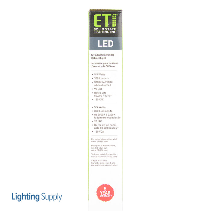 ETI UC-12-5-930-SV-D 12 Inch Linkable Under-Cabinet Light Dims From 3000K To Warmer 2200K All Dimmer Beam Adjustable 90 CRI Direct Wire Or Plug-In Electrical Connection (53502111)