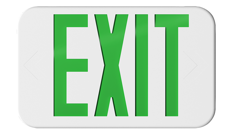 RAB Exit Universal Faces Emergency Green-Letter White Housing (EXIT34-G/E)