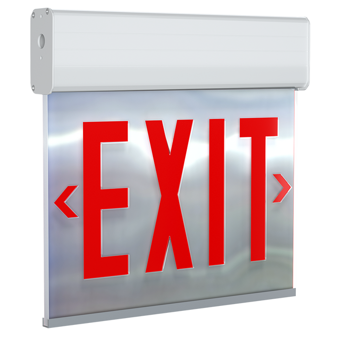RAB Edgelit Exit 2-Face Emergency Red Letter Mirror Panel White Housing Self-Test (EXITEDGE-MPWS/E)