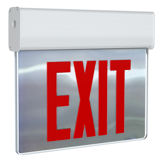 RAB Edgelit New York Exit 1-Face Emergency Red Letter Mirror Panel White Housing Self-Test (EXITEDGE-1MPWSNY/E)