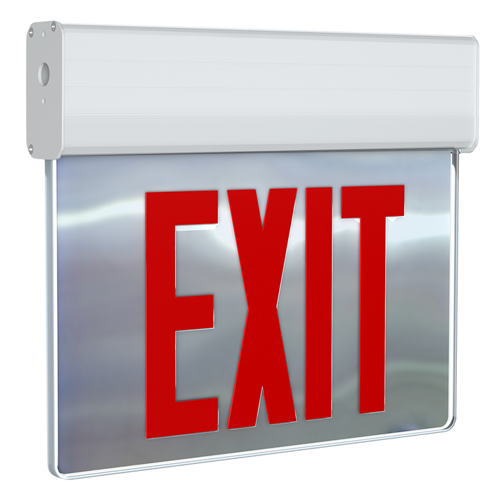 RAB Edgelit New York Exit 1-Face Emergency Red Letter Mirror Panel White Housing Self-Test (EXITEDGE-1MPWSNY/E)