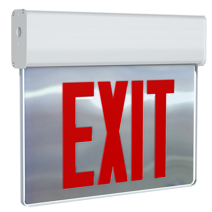 RAB Edgelit New York Exit 2-Face Emergency Red Letter Mirror Panel White Housing Self-Test (EXITEDGE-MPWSNY/E)