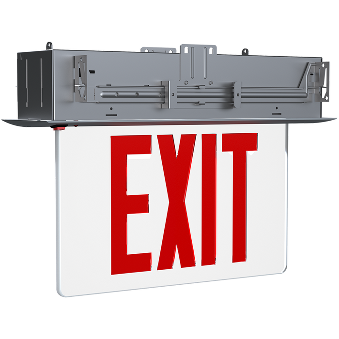 RAB LED Recessed Edge-Lit Exit Sign Single-Face Red Letters Clear Panel Battery Backup Aluminum Housing (EXITEDGE-RE-1/E)