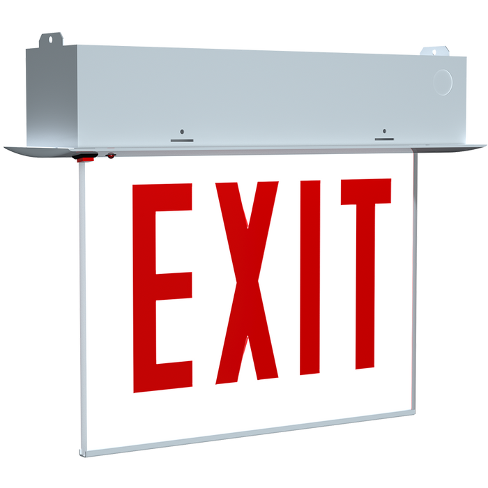 RAB LED Recessed Edge-Lit Exit Sign Double-Face No Arrows Red Letters White Panel Chicago Battery Backup White Housing (EXITEDGE-RE-WPWCH/E)
