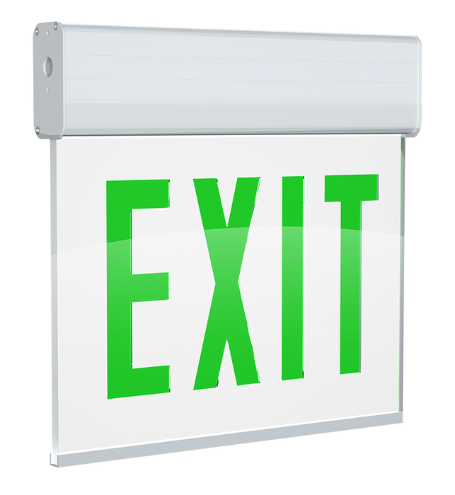 RAB Edgelit Exit 1-Face Emergency Green Letter Clear Panel White Housing Emergency Self-Test (EXITEDGE-1GWS/E)