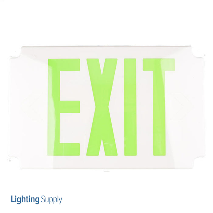 Exitronix Wet Location Polycarbonate Combination LED Exit Sign With Polycarbonate Lens Green Letters Universal Faceplate Nickel Cadmium Battery White (VEX-WPCR-U-G-WH)